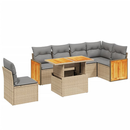 7-delige Loungeset met kussens poly rattan beige