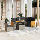 7-delige Loungeset met kussens poly rattan grijs