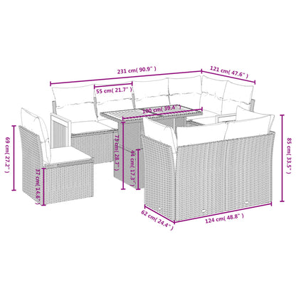 9-Delige Loungeset Met Kussens Poly Rattan Zwart