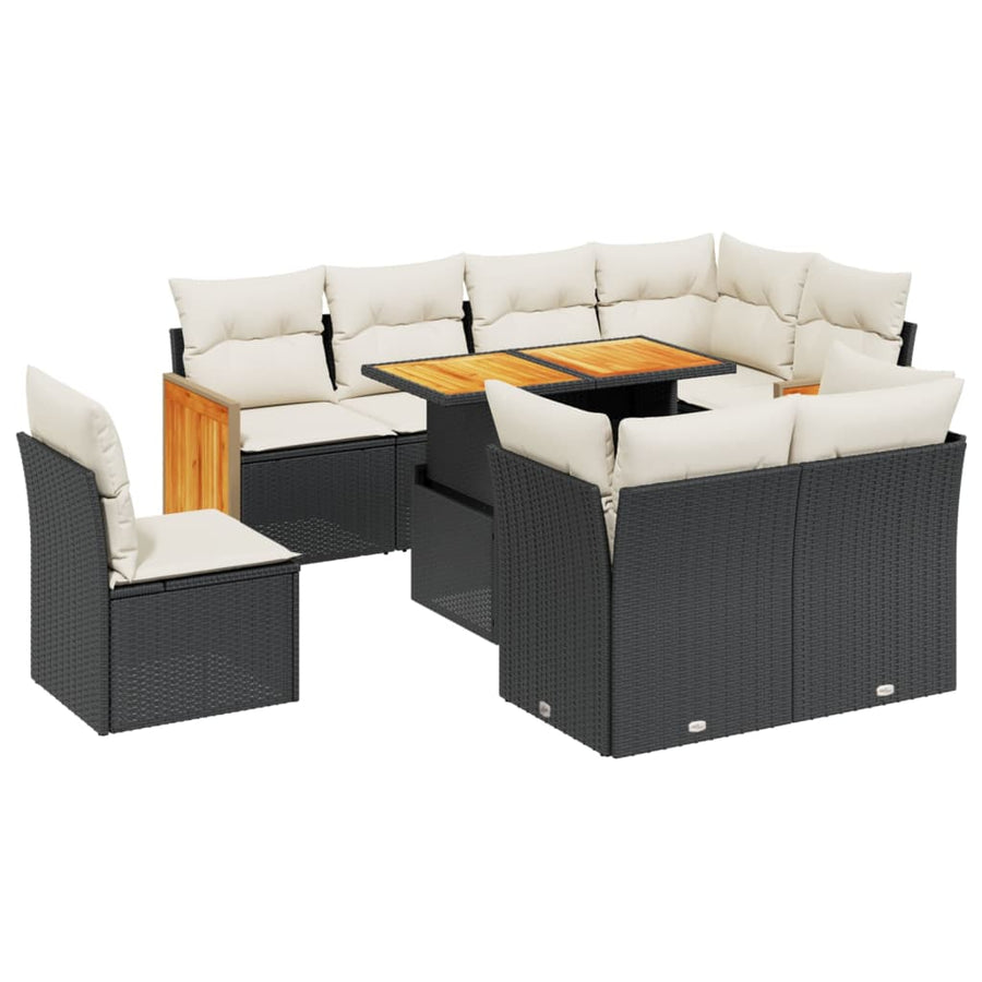 9-Delige Loungeset Met Kussens Poly Rattan Zwart