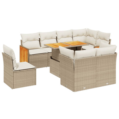 9-delige Loungeset met kussens poly rattan beige