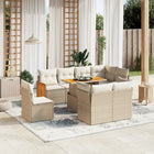 9-delige Loungeset met kussens poly rattan beige