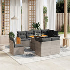 9-delige Loungeset met kussens poly rattan grijs