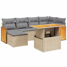 7-delige Loungeset met kussens poly rattan beige