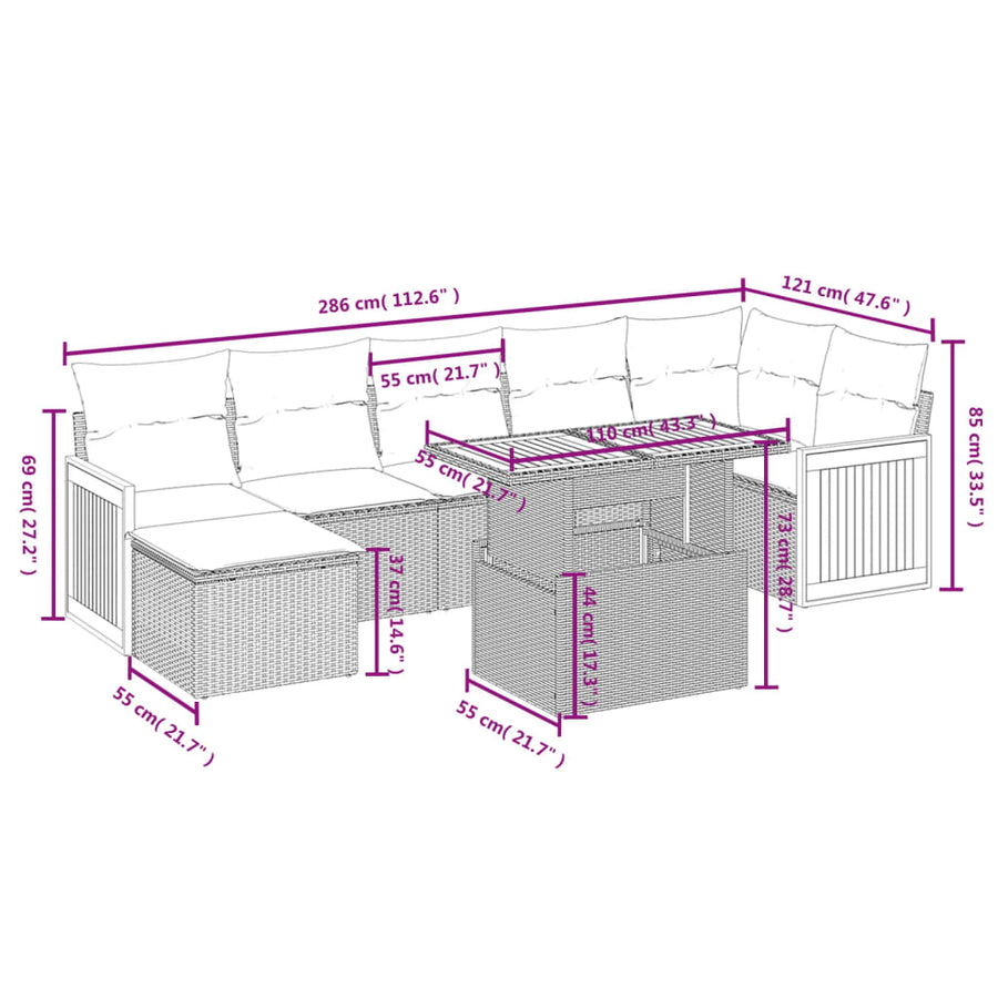 8-Delige Loungeset Met Kussens Poly Rattan Zwart