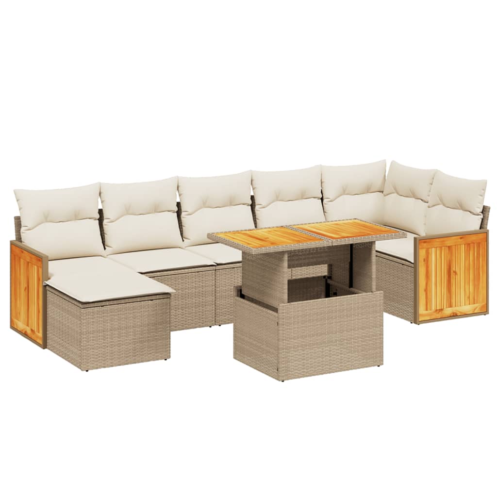 8-delige Loungeset met kussens poly rattan beige