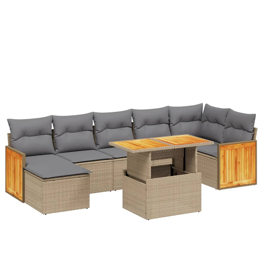 8-delige Loungeset met kussens poly rattan beige