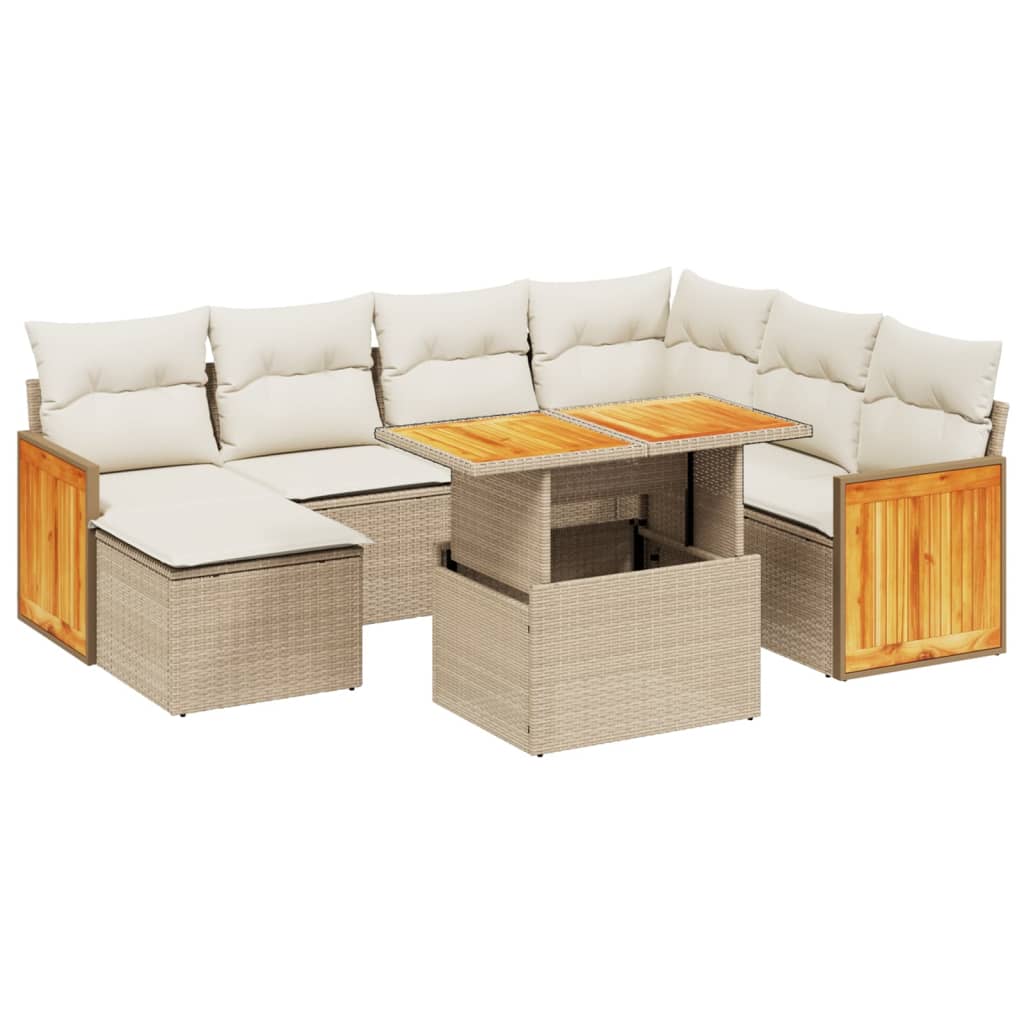 8-delige Loungeset met kussens poly rattan beige