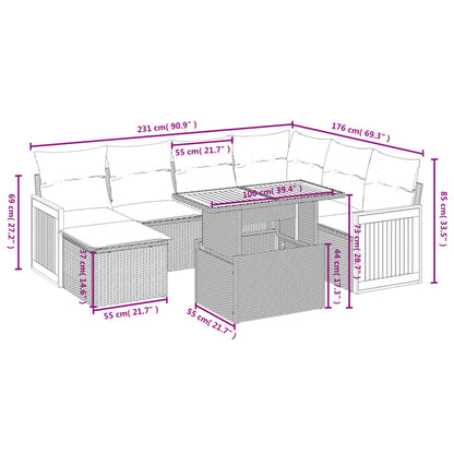 8-delige Loungeset met kussens poly rattan beige