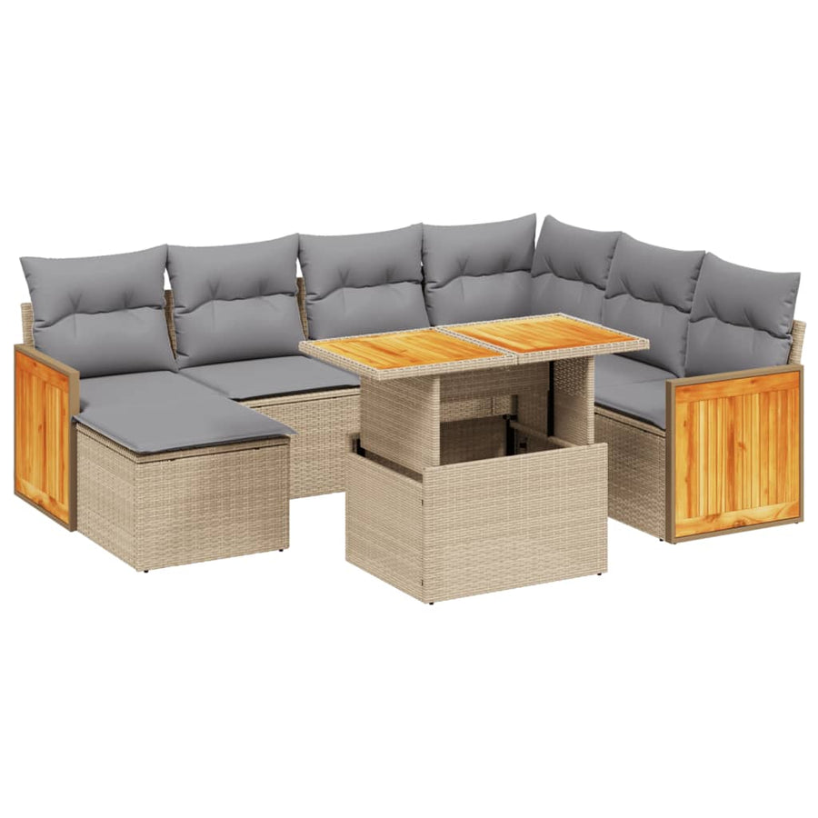 8-delige Loungeset met kussens poly rattan beige