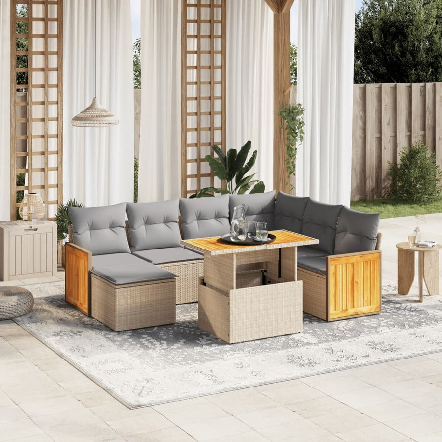 8-delige Loungeset met kussens poly rattan beige