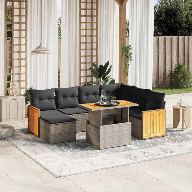 8-delige Loungeset met kussens poly rattan grijs