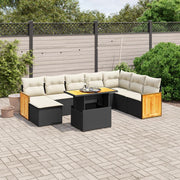 9-piece Lounge Set with cushions poly rattan black