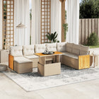 9-delige Loungeset met kussens poly rattan beige