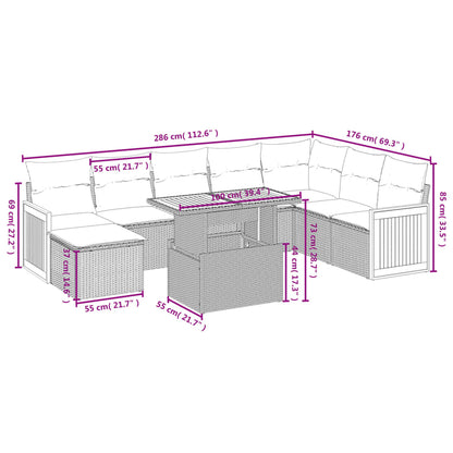 9-delige Loungeset met kussens poly rattan beige