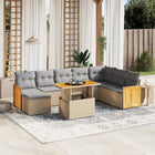 9-delige Loungeset met kussens poly rattan beige