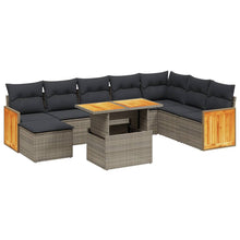 9-delige Loungeset met kussens poly rattan grijs