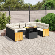 Loungeset poly rattan 10-delig zwart