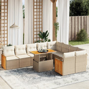 Loungeset 10-delig poly rattan beige met kussens