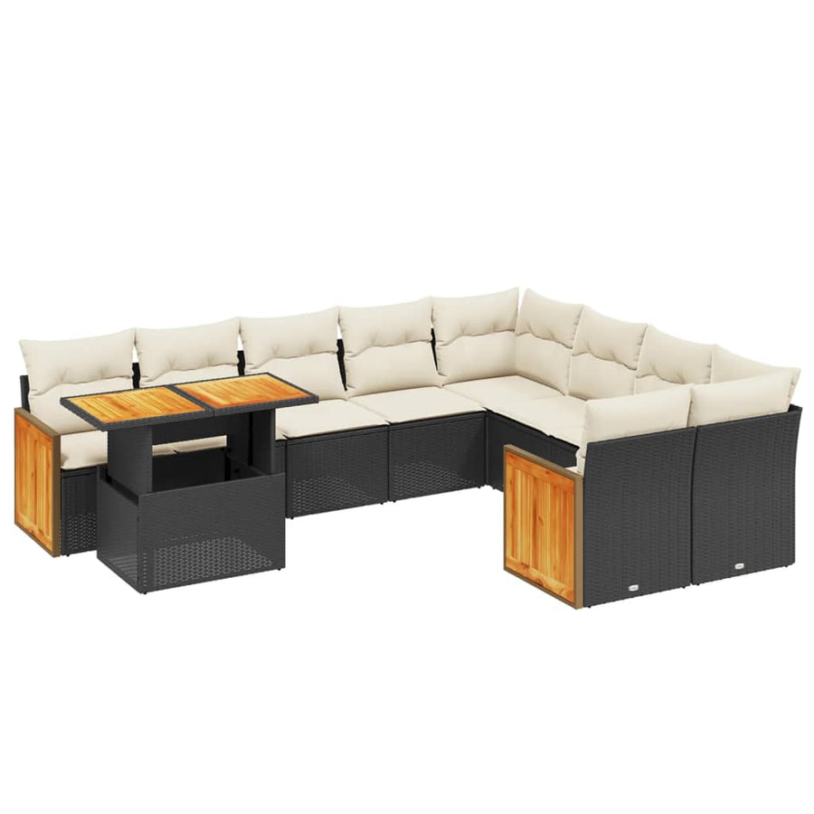 10-Delige Loungeset Met Kussens Poly Rattan Zwart