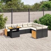 Loungeset poly rattan 10-delig zwart