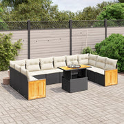 Loungeset poly rattan 11-delig zwart met kussens