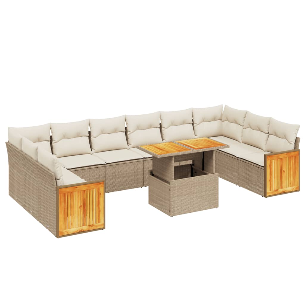 11-delige Tuinset met kussens poly rattan beige