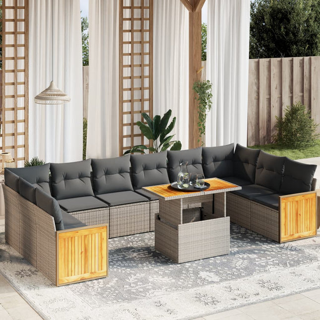 11-delige Loungeset met kussens poly rattan grijs