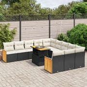 Loungeset poly rattan zwart 11-delig
