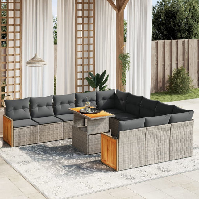 11-delige Loungeset met kussens poly rattan grijs