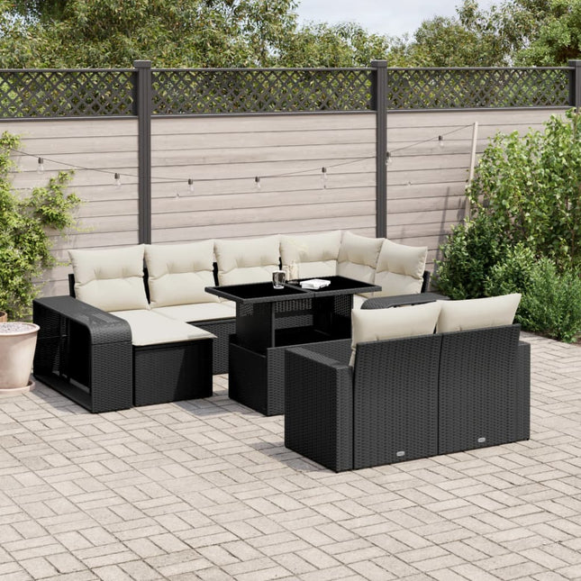 11-delige Loungeset met kussens poly rattan zwart