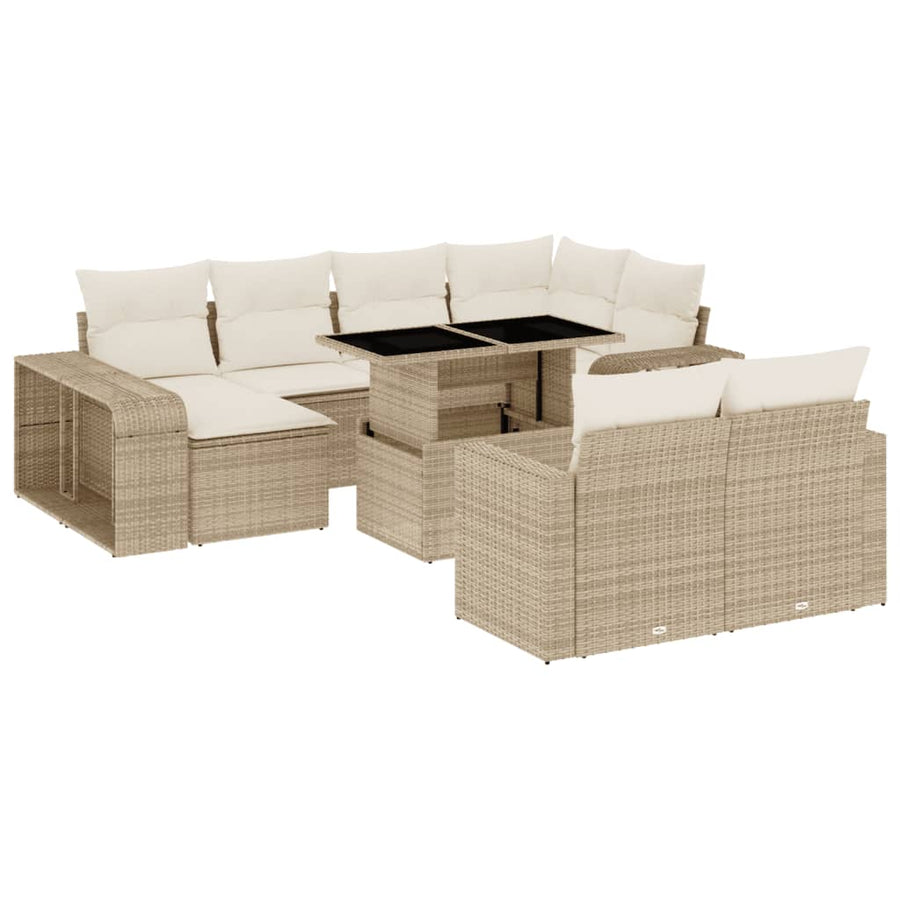 11-delige Tuinset met kussens poly rattan beige