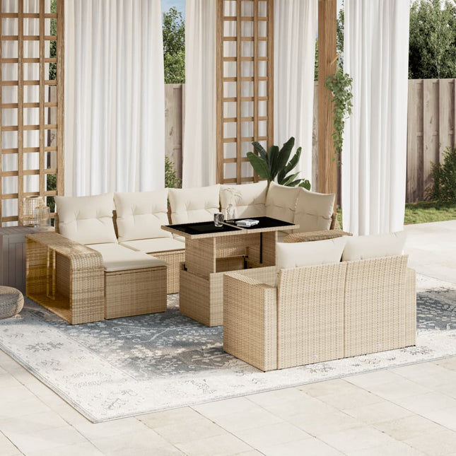 11-delige Tuinset met kussens poly rattan beige