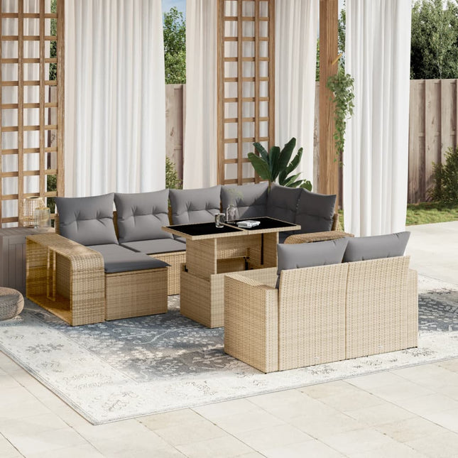 11-delige Tuinset met kussens poly rattan beige