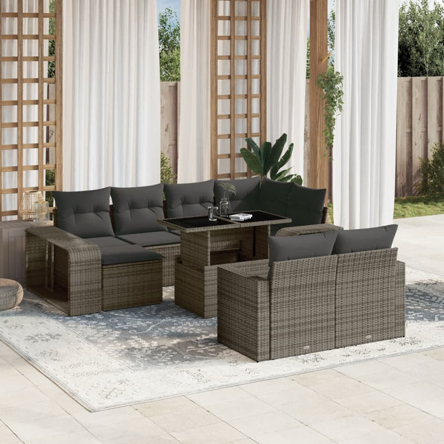 11-delige Loungeset met kussens poly rattan grijs