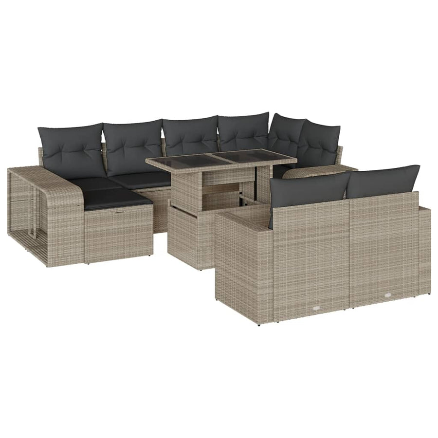 11-delige Loungeset met kussens poly rattan lichtgrijs