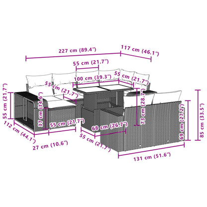 11-delige Loungeset met kussens poly rattan lichtgrijs