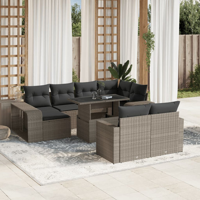 11-delige Loungeset met kussens poly rattan lichtgrijs