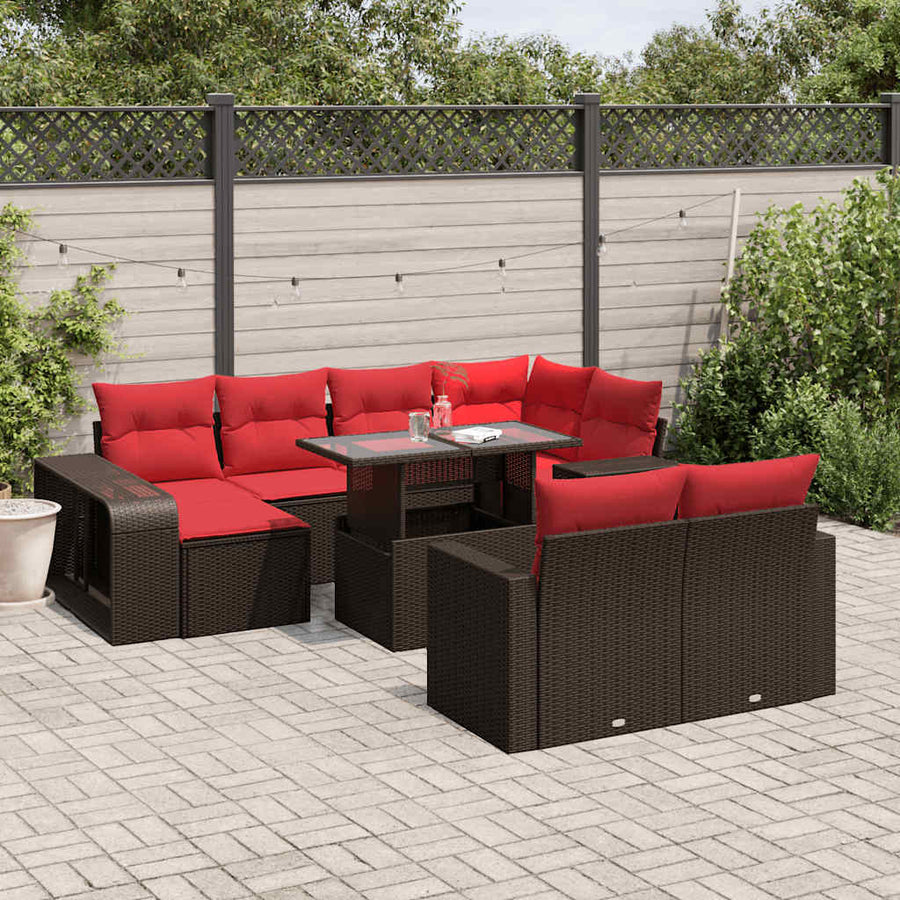 11-delige tuinbankset met kussens, bruin polyrotan