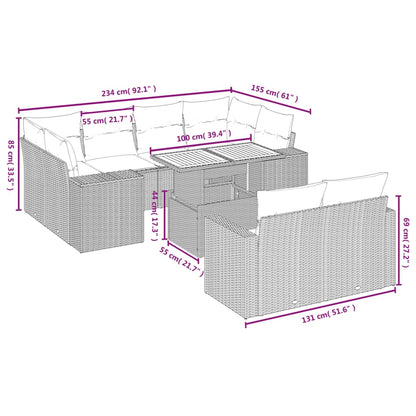 11-delige Loungeset met kussens poly rattan grijs