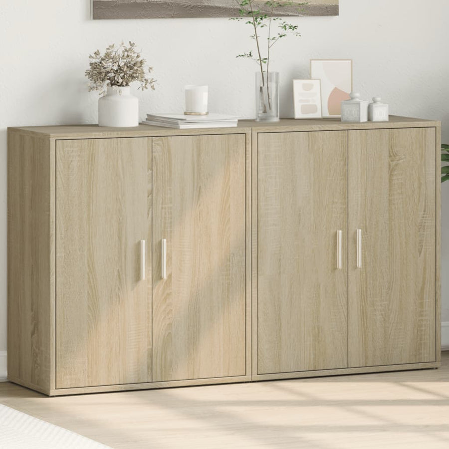 Dressoirs 2 st 60x31x70 cm bewerkt hout sonoma eikenkleurig