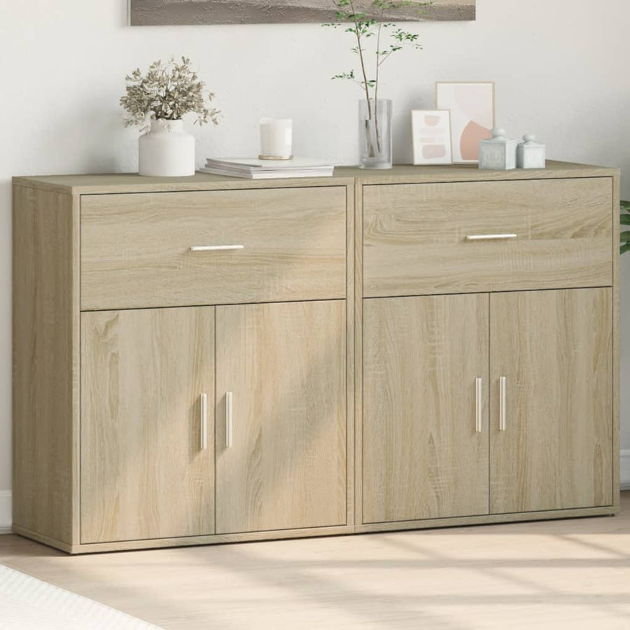 Dressoirs 2 st 60x31x70 cm bewerkt hout sonoma eikenkleurig