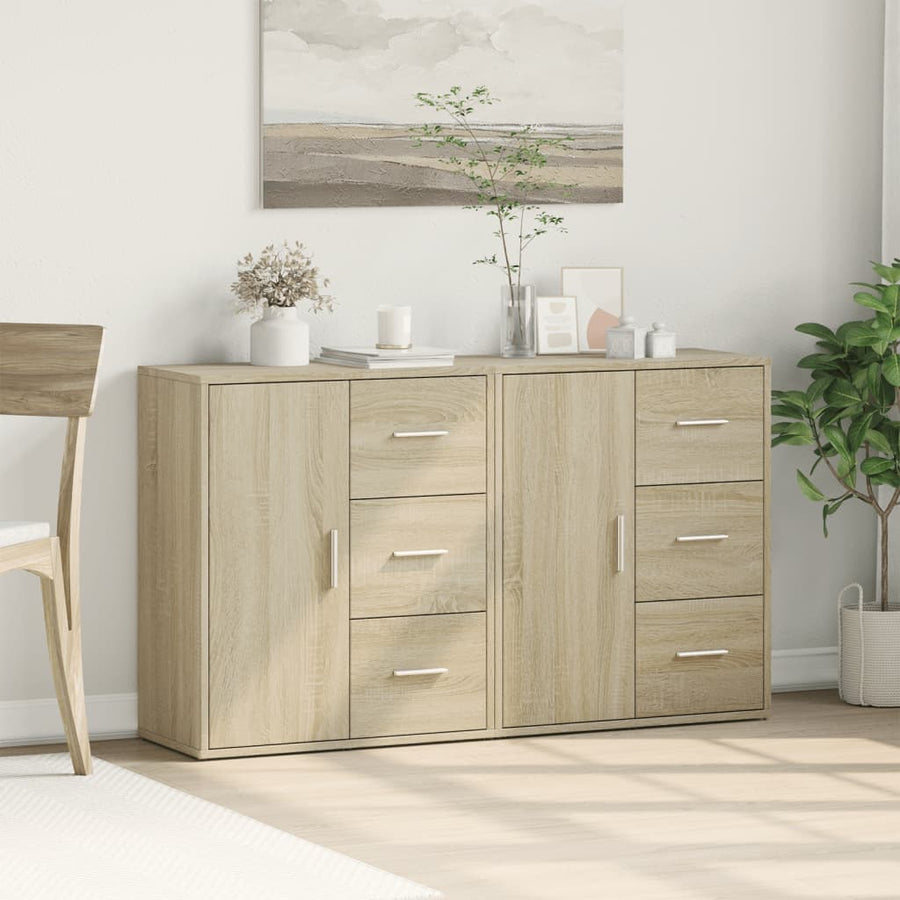 Dressoirs 2 st 60x31x70 cm bewerkt hout sonoma eikenkleurig