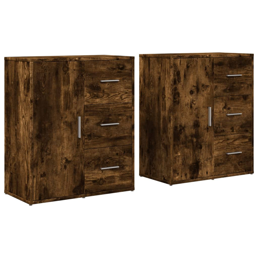 Dressoirs 2 st 60x31x70 cm bewerkt hout gerookt eikenkleurig