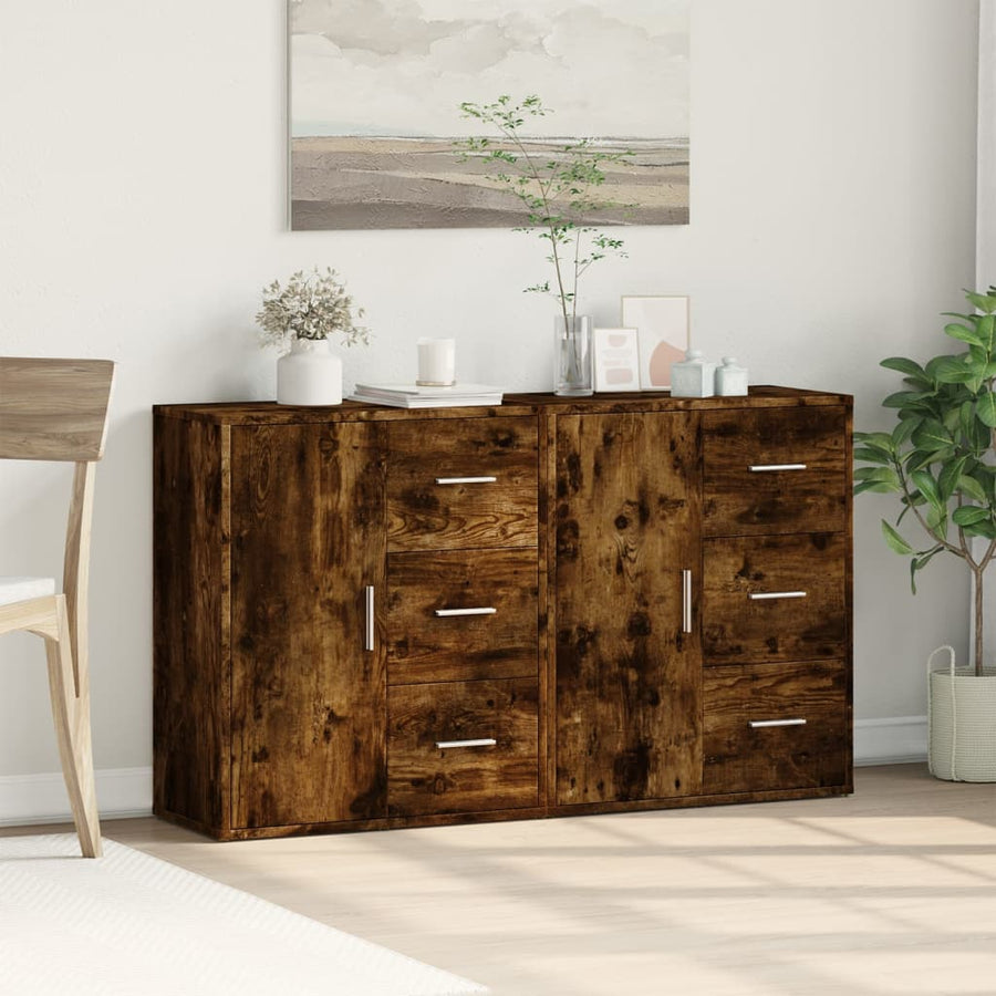 Dressoirs 2 st 60x31x70 cm bewerkt hout gerookt eikenkleurig