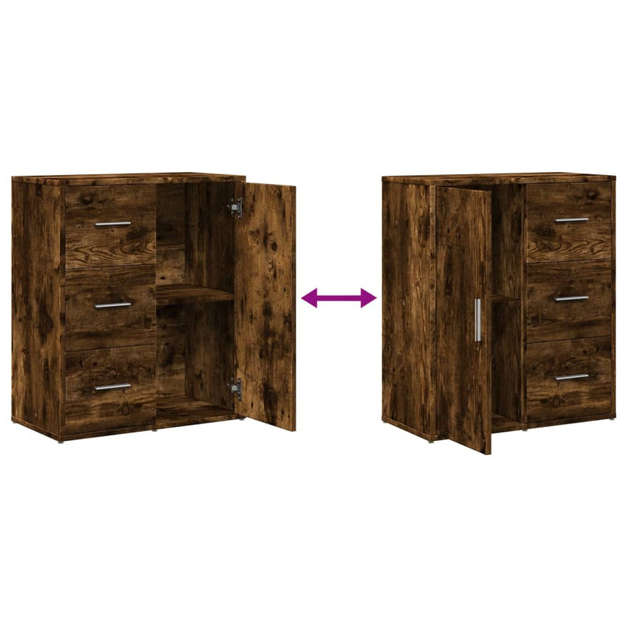 Dressoirs 2 st 60x31x70 cm bewerkt hout gerookt eikenkleurig