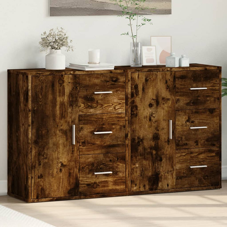 Dressoirs 2 st 60x31x70 cm bewerkt hout gerookt eikenkleurig