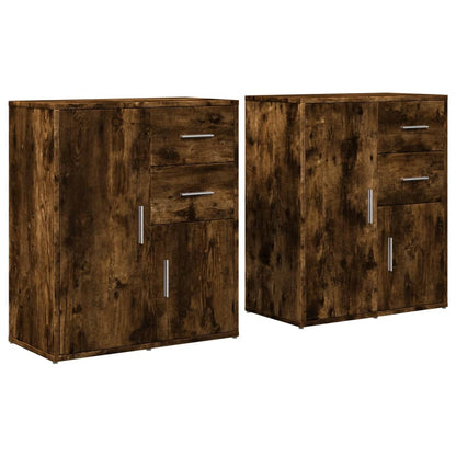 Dressoirs 2 st 60x31x70 cm bewerkt hout gerookt eikenkleurig