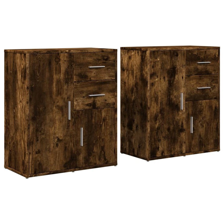 Dressoirs 2 st 60x31x70 cm bewerkt hout gerookt eikenkleurig