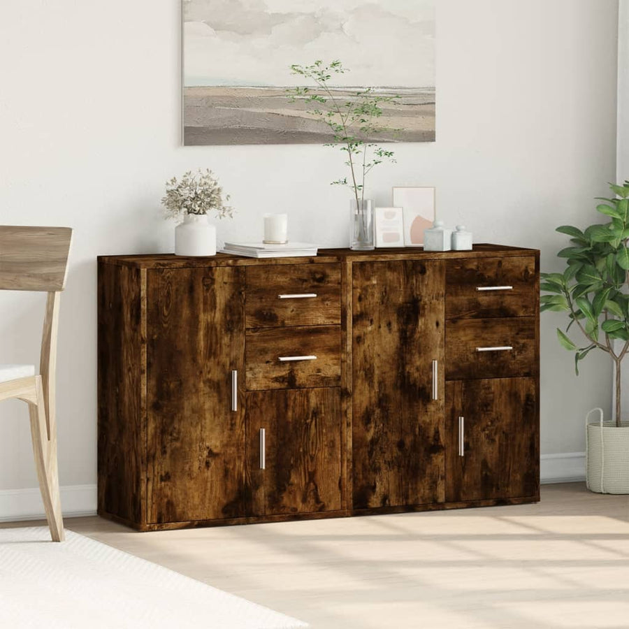 Dressoirs 2 st 60x31x70 cm bewerkt hout gerookt eikenkleurig